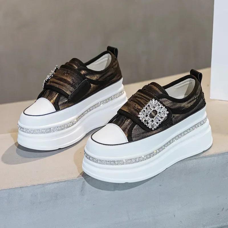 Модные 6 см джинсовые туфли на танкетке с ромбовидной платформой из натуральной кожи, повседневные, весна-лето-осень, удобные, брендовые, массивные, скрытый каблук