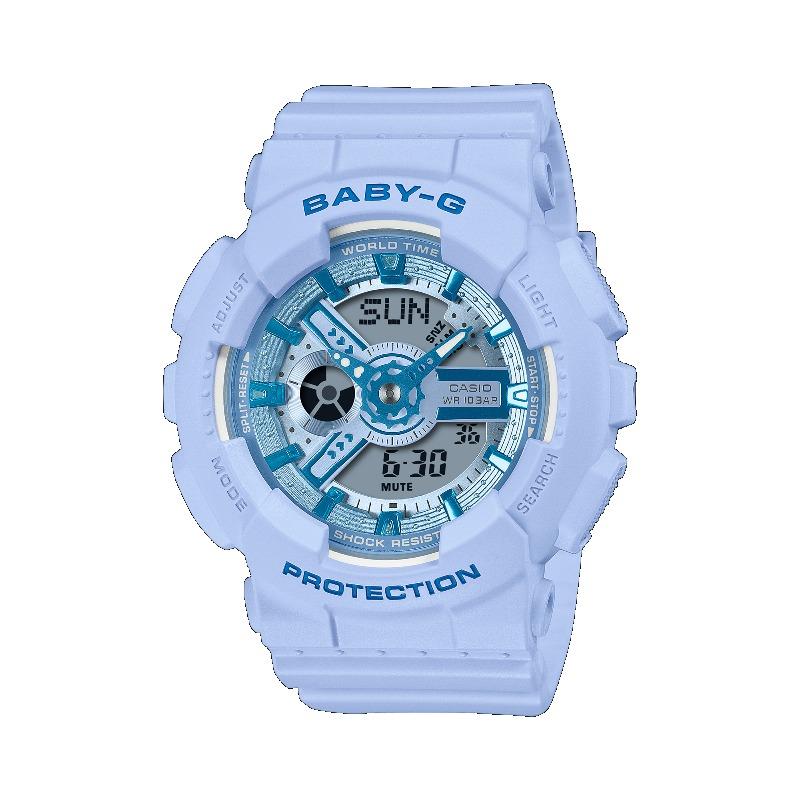 Casio Женские часы Baby-G, смола, 100 м водостойкость, аналоговые, ударопрочные, кварцевые, BA-110YK-2A