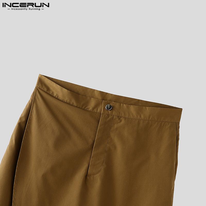 INCERUN Мужские длинные брюки на молнии, многослойные, в стиле пэчворк, повседневные прямые брюки