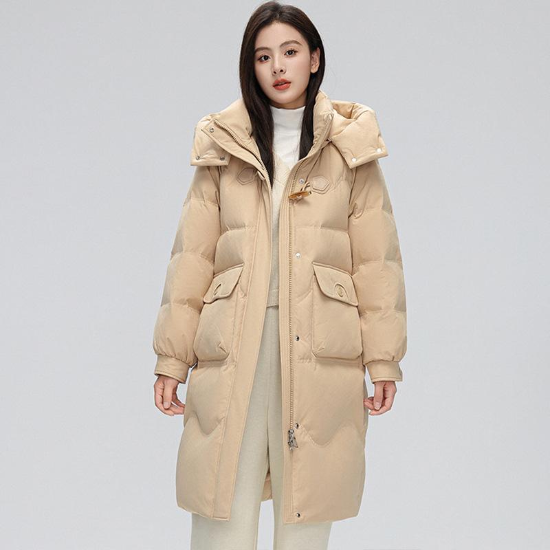 Угловая пряжка с капюшоном 2024 осенне-зимняя куртка женская простая средняя и длинная утолщенная пуховая куртка