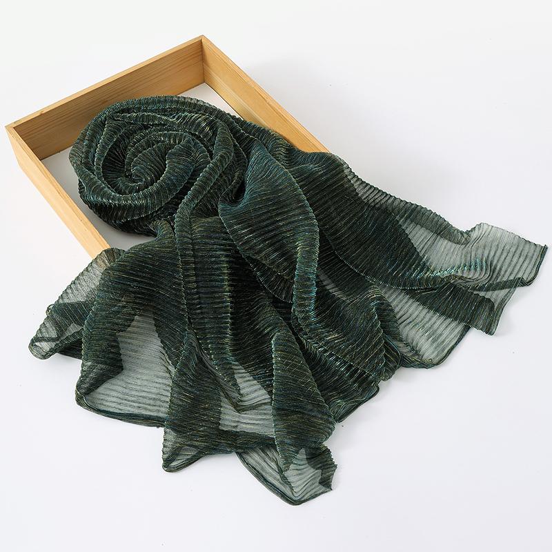 Женские мерцающие хиджабы Однотонный шарф Эластичная пряжа Жатый платок Мусульманский исламский тюрбан Блестящий однотонный шарф Головной убор Обертывание