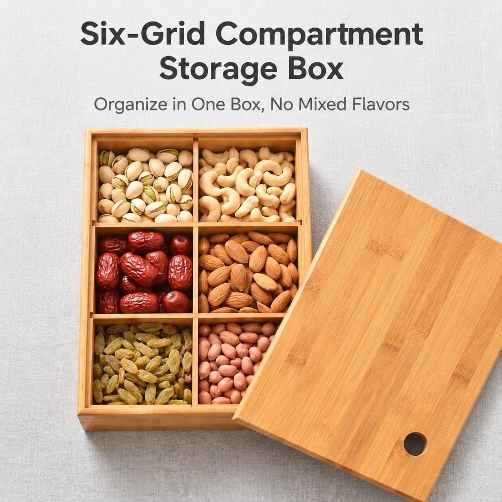 6 Grid Lidded Snack Storage Box Square Shape Dried Fruit Container Home Party Serving