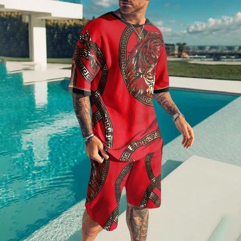 Мужская мода, новый спортивный комплект, летние повседневные освежающие шорты с 3D покерным принтом и короткими рукавами, топ большого размера в стиле Y2K