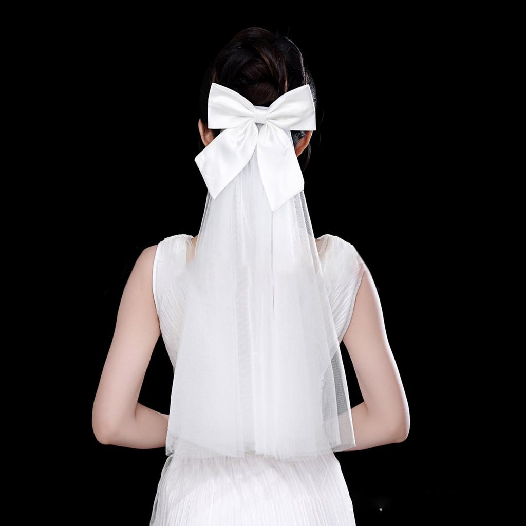 Свадебная кружевная фата для женщин, многослойная фатина для девичника, свадебная фата с жемчугом/бантом для свадебной вечеринки