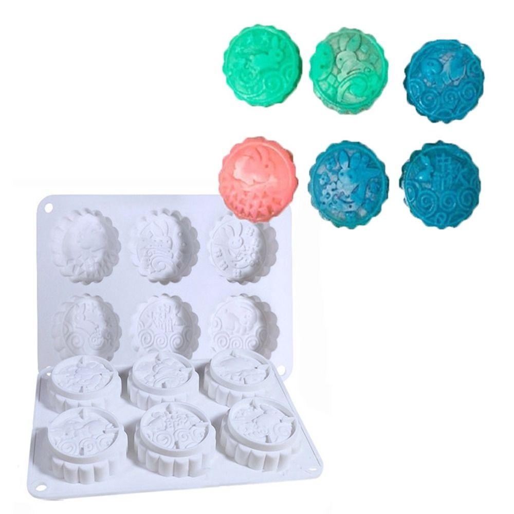 Chinese Style 6 Holes Mooncake Mold Silicone Pastry Mold Practical Mung Bean Mold Baking Tool