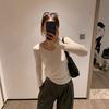 White V-neck Sweater Bottoming Shirt Women's Spring and Autumn New Thin Inner Sweater Autumn and Winter Low-necked Knitted Top