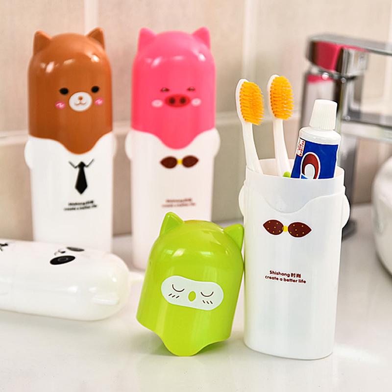 Пластиковый чехол для щётки и зубной пасты с крышкой в виде зверушки