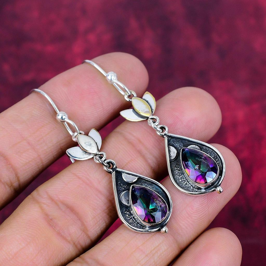Серьги Mystic Topaz из цельного серебра 925 пробы, серьги с драгоценными камнями ручной работы, на День памяти