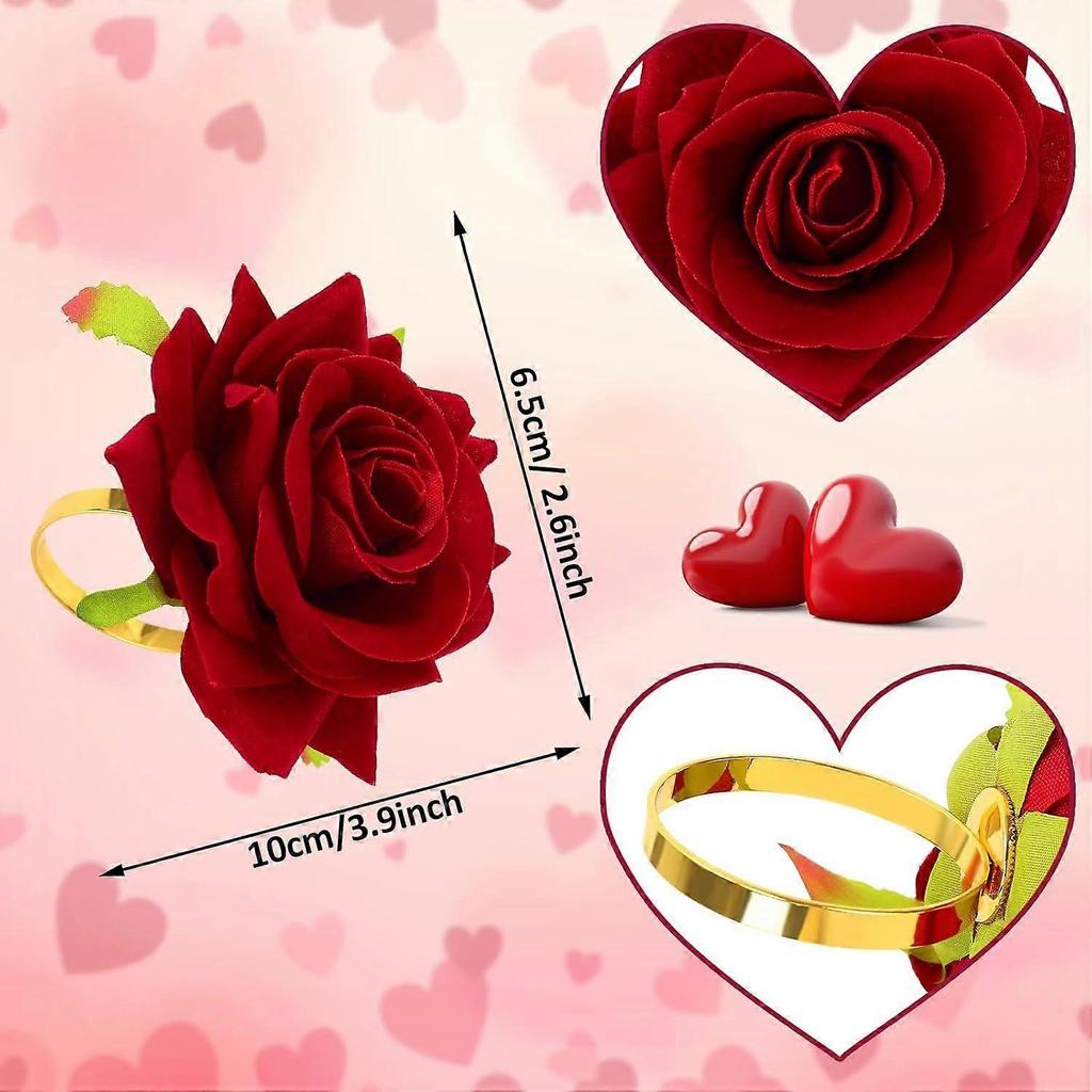 12Pcs Valentine's Day Artificial Rose Faux Red Rose Napkin Holders Alloy Wedding Romanti