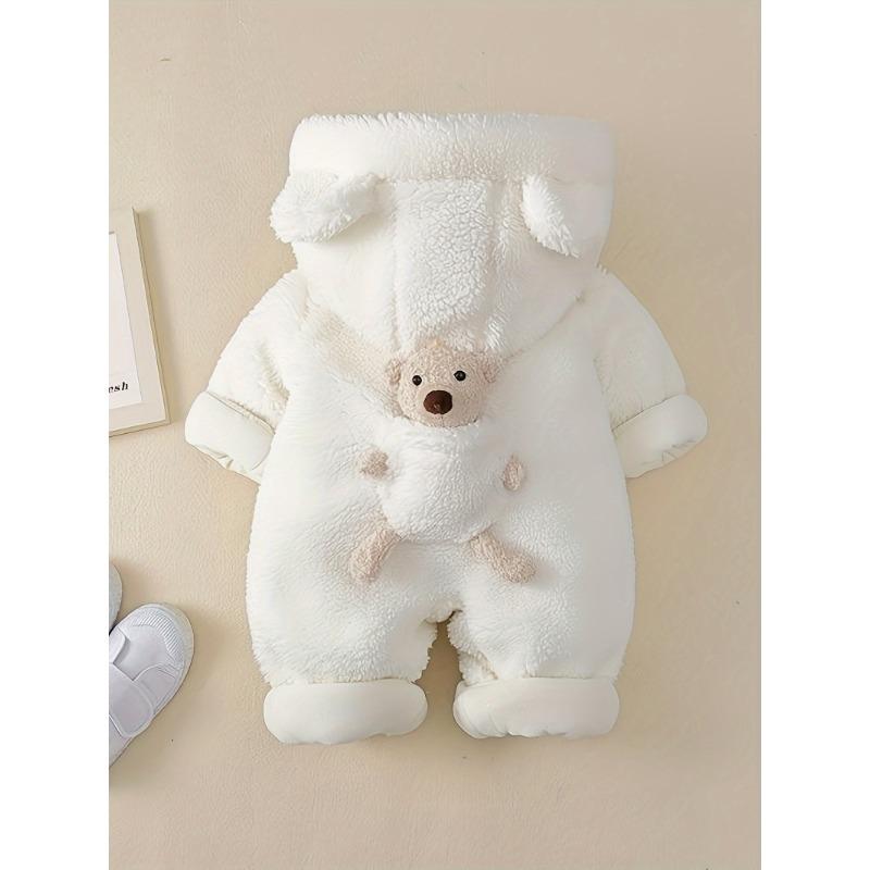 [Теплый комбинезон] Теплый комбинезон с капюшоном, Детская зимняя одежда | Декор в виде медвежонка для новорожденного, Детская одежда для мальчиков и девочек