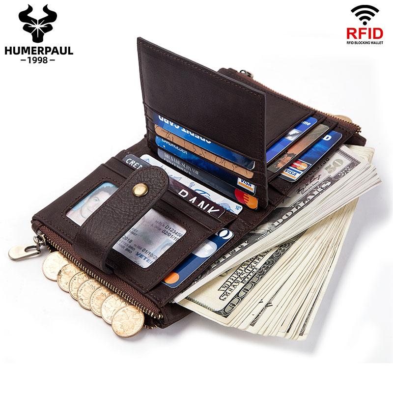 Humerpaul Мужские кошельки из натуральной кожи RFID, небольшой короткий держатель для карт с цепочкой для монет, мужская сумка для денег, качество