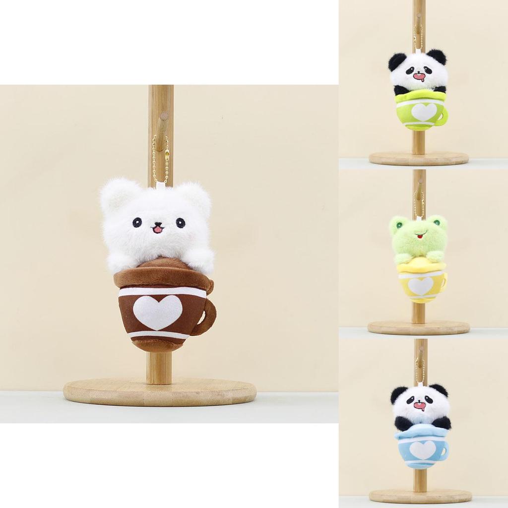 Short Plush Animal Keychain Teacup Shaped Soft Stuffed Toy For Kids Room Decor Gift
