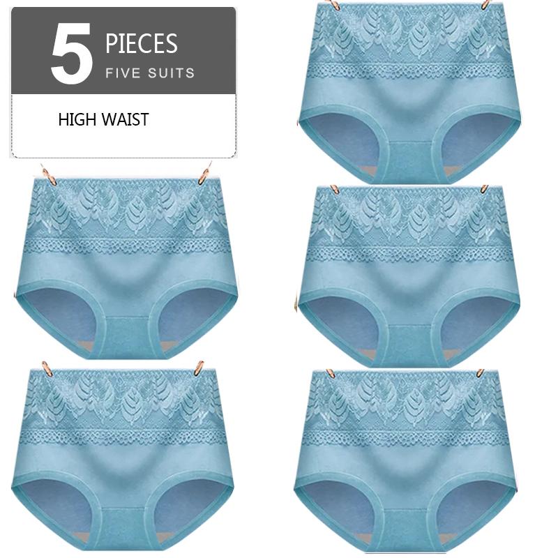5Pcs High Waist Panties Cotton Breathable Women's Underwear Ladies Underpants Size M-XXL
