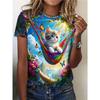2025 Summer New Women's 3D Digital Printed T-shirt Creative Animal Pattern Round Neck Casual Short Sleeve Loose Fashion Top