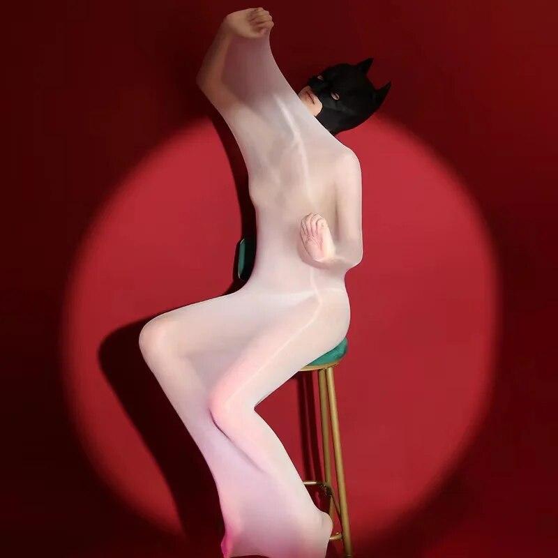 Масляные блестящие боди, ультратонкое прозрачное нижнее белье, глянцевые чулки для тела, женское сексуальное женское белье