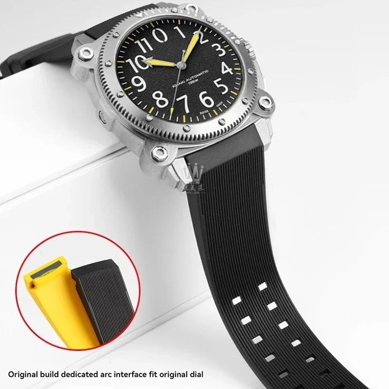 Для Hamilton Khaki Deep Diving H78585333 H78505330 H78535380 Водонепроницаемый Ремешок для Часов 24 мм Резиновый Ремешок Черно-Желтый Браслет