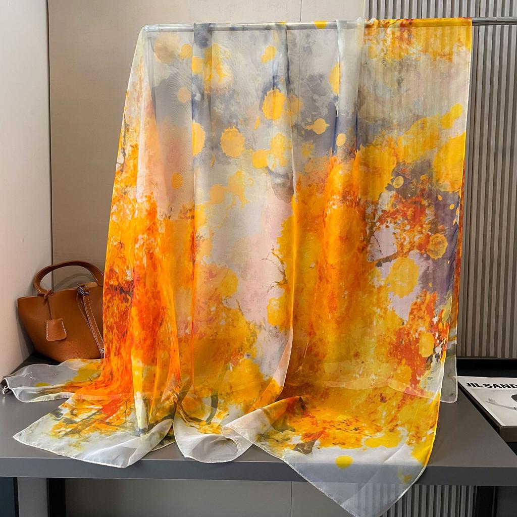 180*135cm Summer Silk Scarf Women Outdoor Shawl Bandanna Foulard Female Beach Fashion Luxury Oversized Shawl Head Hijab Wrap