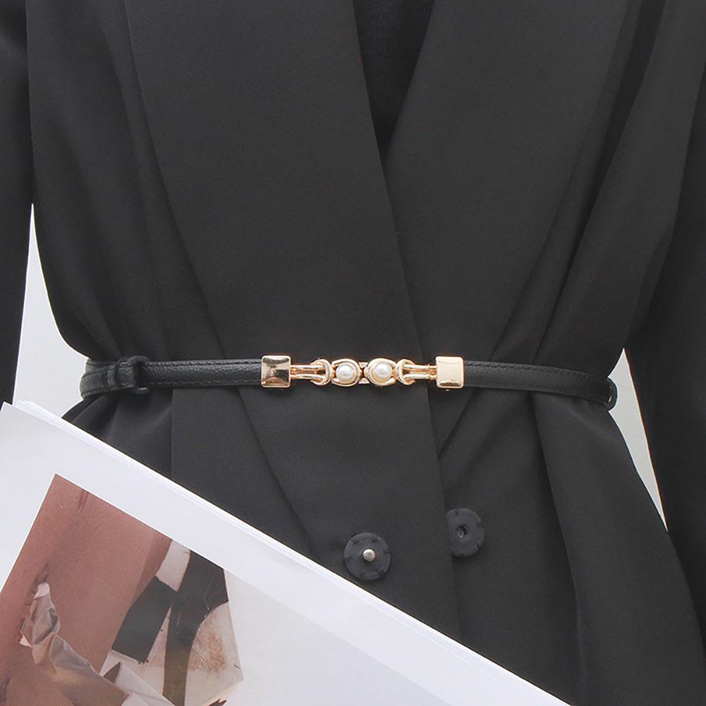 Универсальный пояс с пряжкой из сплава и жемчугом, повседневный регулируемый тонкий пояс из искусственной кожи, пояс для юбки и куртки, пояс с украшением на талию
