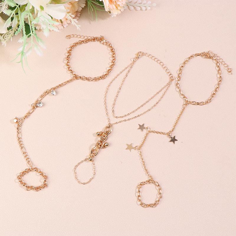 Подвеска Цепочка Браслет Звено Соединенный Золотой Цвет Широкое Кольцо на Палец Браслеты для Женщин Звено Ручная Упряжь Ювелирные Изделия