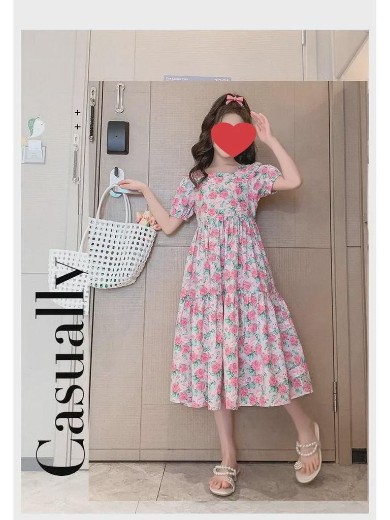 2024 Модное летнее платье принцессы с цветочным принтом для девочек