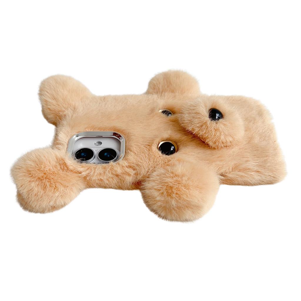 Чехол для iPhone 16 3D Медведь Искусственный Мех Пушистый Внутренний ТПУ Чехол для Телефона