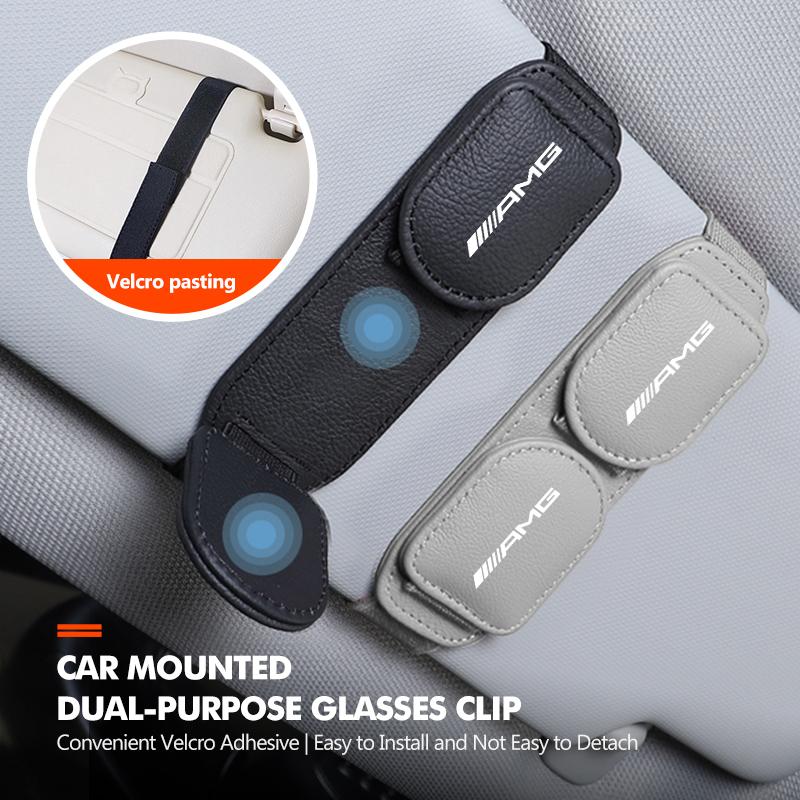 BTY4  Leather Car Glasses Clip Sun Visor Eyeglasses Card Ticket Holder For Mercedes Benz AMG W202 W212 W213 W220 W221 W222 C180 C200
