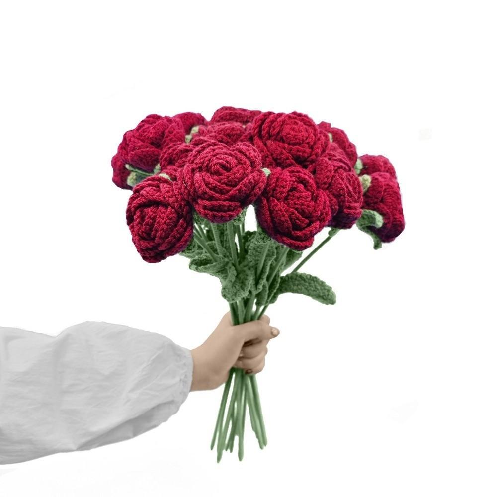 1/5/9pcs Hand Knitted Fake Rose Flowers Crochet Woven Rose Flower Bouquet Mother's Day