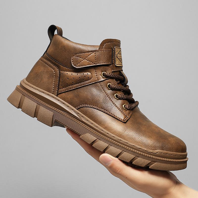 Британский стиль Мужские повседневные кожаные ботинки Деловые мужские туфли на шнуровке Высокие базовые ботинки Брендовые мужские зимние мотоциклетные ботинки