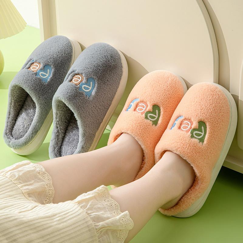 Женские хлопковые тапочки на осень и зиму, простая толстая подошва с плюшевой изоляцией, домашняя обувь для пар, мохнатые тапочки для мужчин