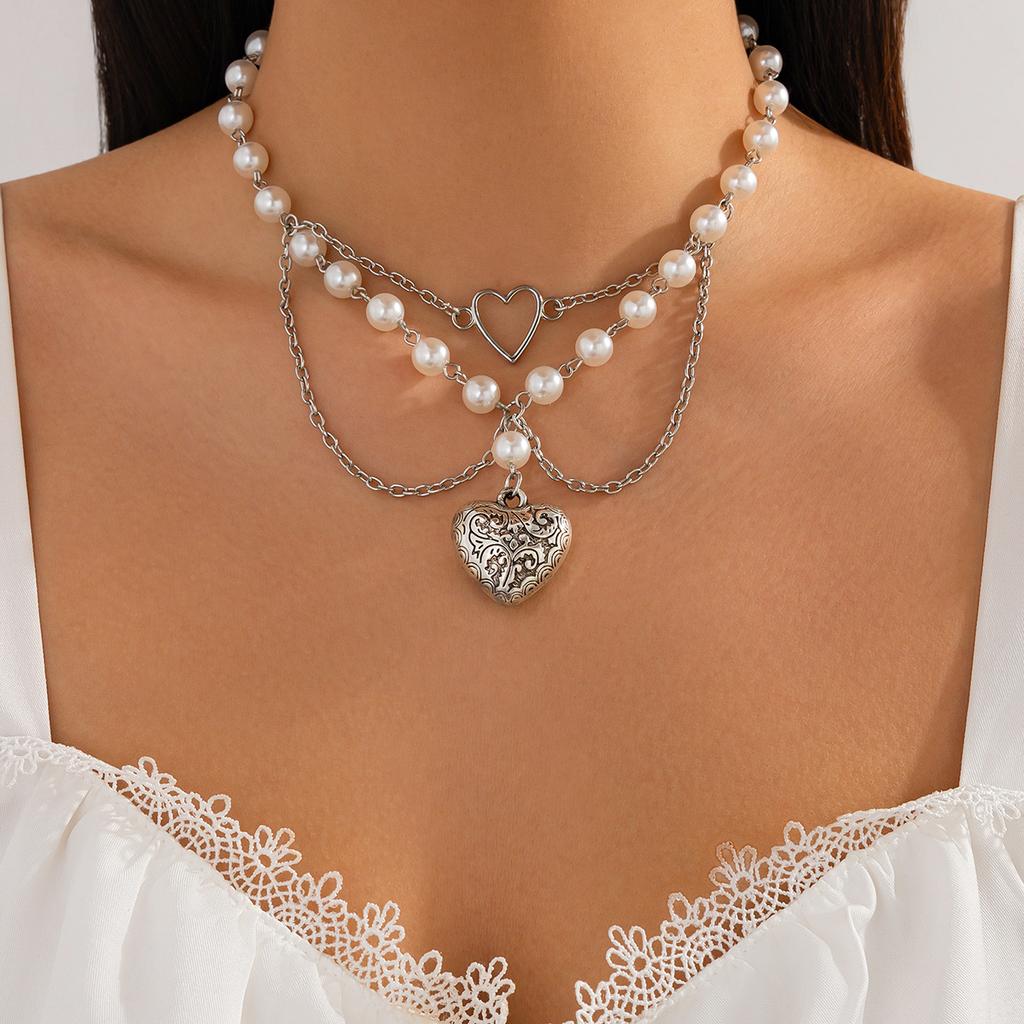 Sweet And Cool Wind Star Love Pendant Fringed Necklace, Creative Imitation Pearl Beaded Collarbone Necklace
