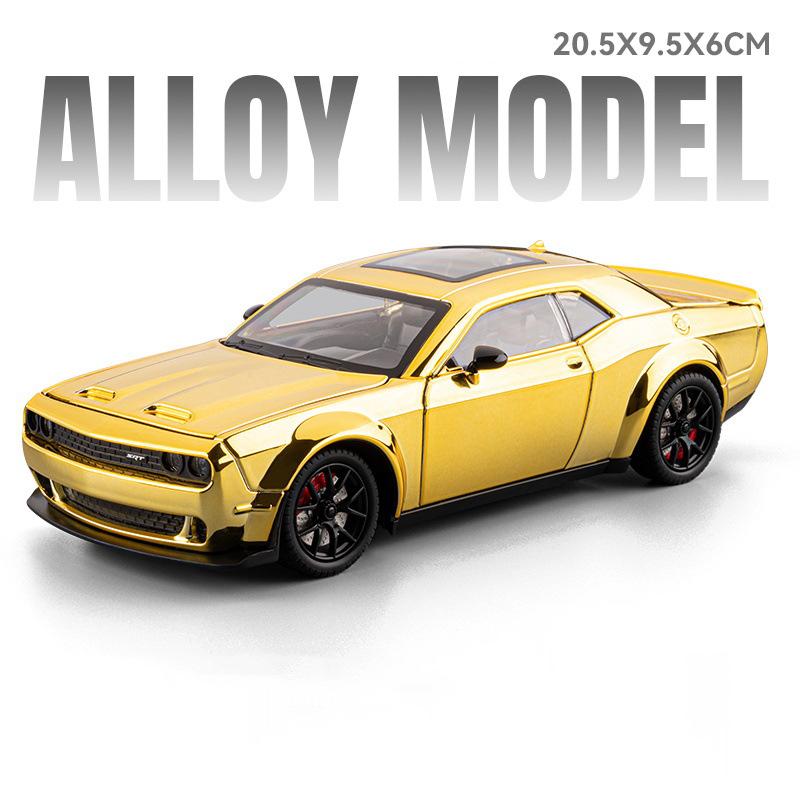 1:24 Challenger SRT Hellcat Модель полицейской машины Игрушка Металлическая литая Оттягивающаяся Звук Свет Миниатюрные модели транспортных средств Детские подарки для мальчиков