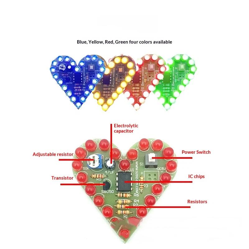 DIY Heart Shape Breathing Lamp Kit LED Circuit Board 4V 6V Electronic Solder Assembly for Electronics Student Project