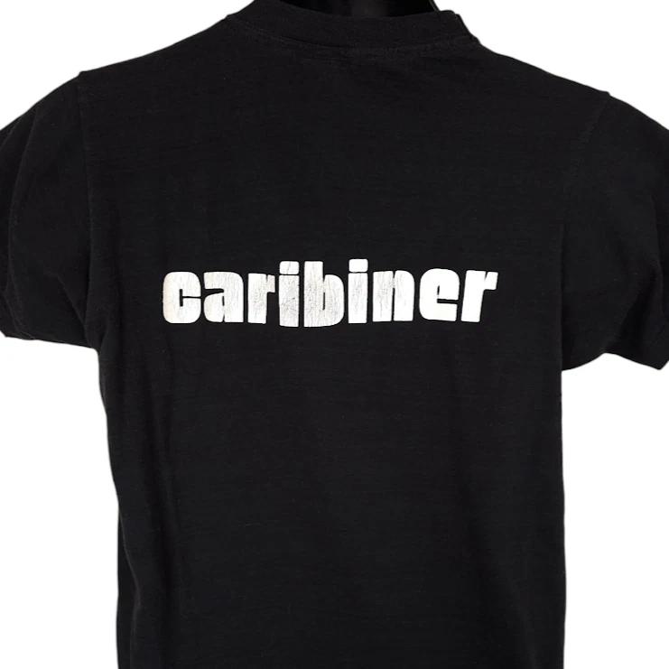 Vintage Caribiner 100% Cotton T-shirt Mens Tees Top Mens Size Medium Black Mountain Climbing Made In USA