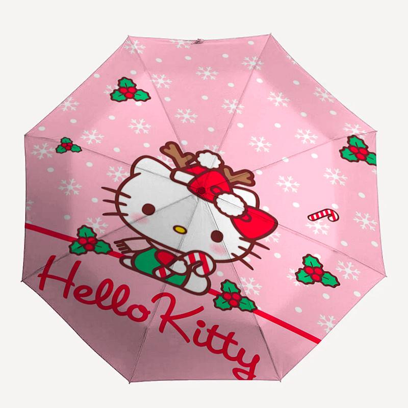 1pc Hello Kitty Christmas Automatic Open/Closed Umbrella, Portable Three-Fold Design with 8-Bone Iron Frame for Outdoor Use, Perfect Gift for Fans, Tr