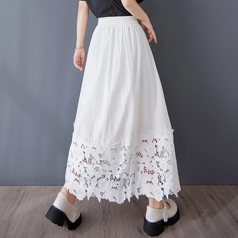 Dimanaf 2025 Женские летние юбки больших размеров Винтажные эластичные плиссированные элегантные кружевные юбки Новые с высокой талией