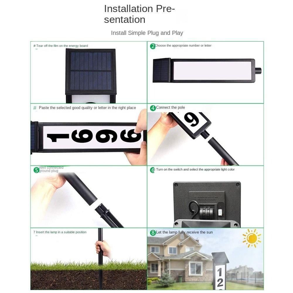 Solar-Powered Solar Doorplate Light Pole Mount Address Sign with Lightings  Garden