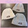 Knitted Unisex Warmth Beanie Hat With Letter Embroidery For Autumn Wear Winter