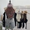 Женский короткий топ в ретро-стиле, пушистый, с леопардовым принтом, с открытыми плечами, длинным рукавом и завязками на шее