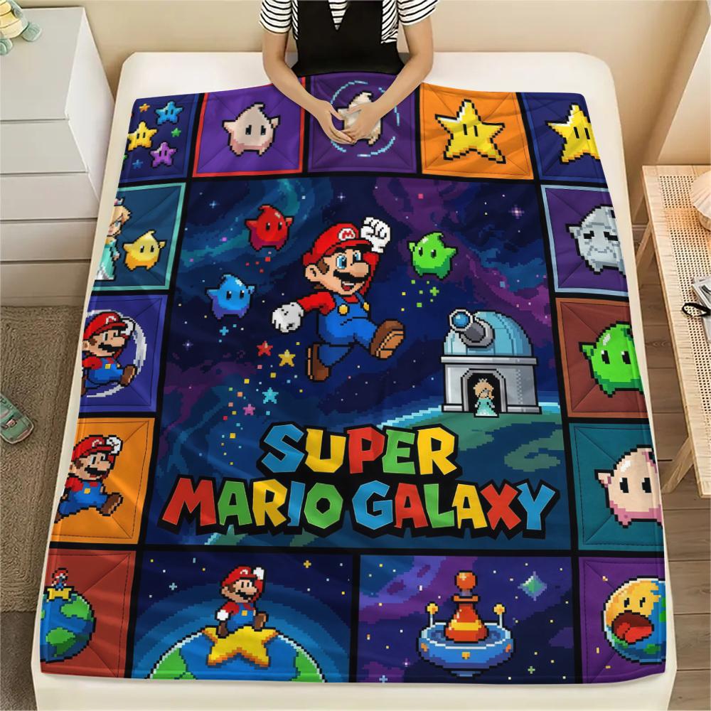 Super Mario Puzzle Print Flannel Blanket, Comfortable Warm for Sofa Bed Chair, Versatile for Picnic -HE64