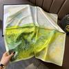 27.56" New Oil Painting Square Scarf Women's Green Thin Smooth Neck Scarf Retro Style Windproof Sunscreen Headscarf