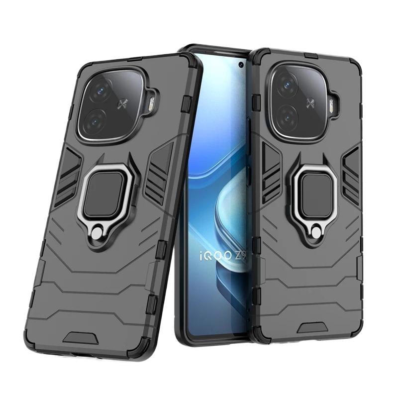 For VIVO iQOO Z9 Turbo 5G Back Cover Case Shockproof Armor Anti-Fall Metal Ring Holder Magnetic Protect Funda Coque Phone Cases