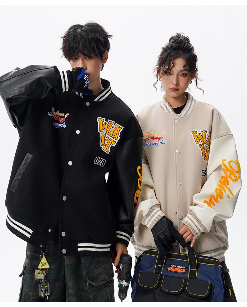 Mint Cat 2025 Spring Retro Couple Embroidered Baseball Jacket