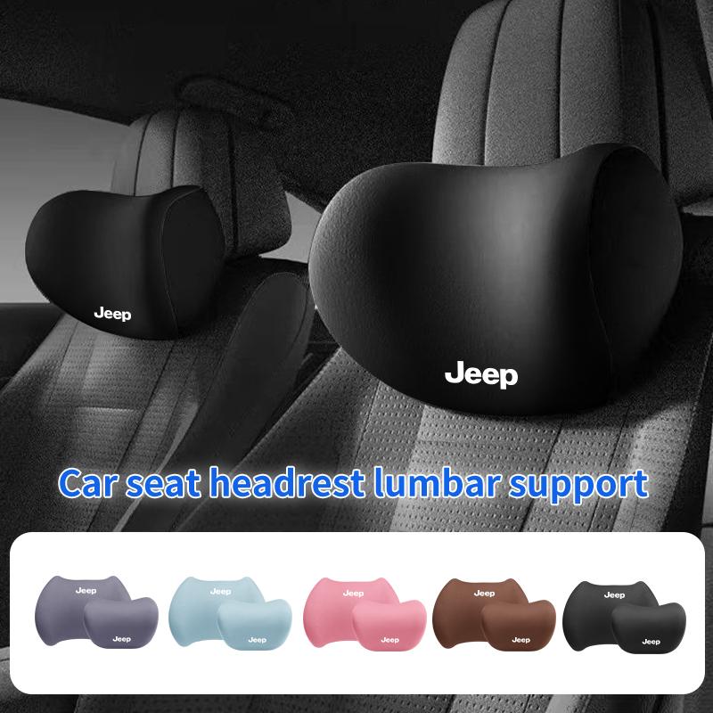 FJN1 Car 3D Headrest Lumbar Support Leather Neck Pillow Waist Cushion For Jeep Grand Cherokee Compass Patriot Renegade Wrangler Liber