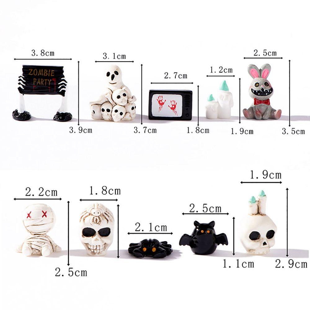 Mini Halloween Miniature Figurine Spider Bat Candle Skull Cartoon Scary Rabbit Statue Micro Landscape Pranky Prop