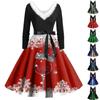 Women's Casual And Fashionable Long Sleeved V-neck Print Matching Zipper Dress