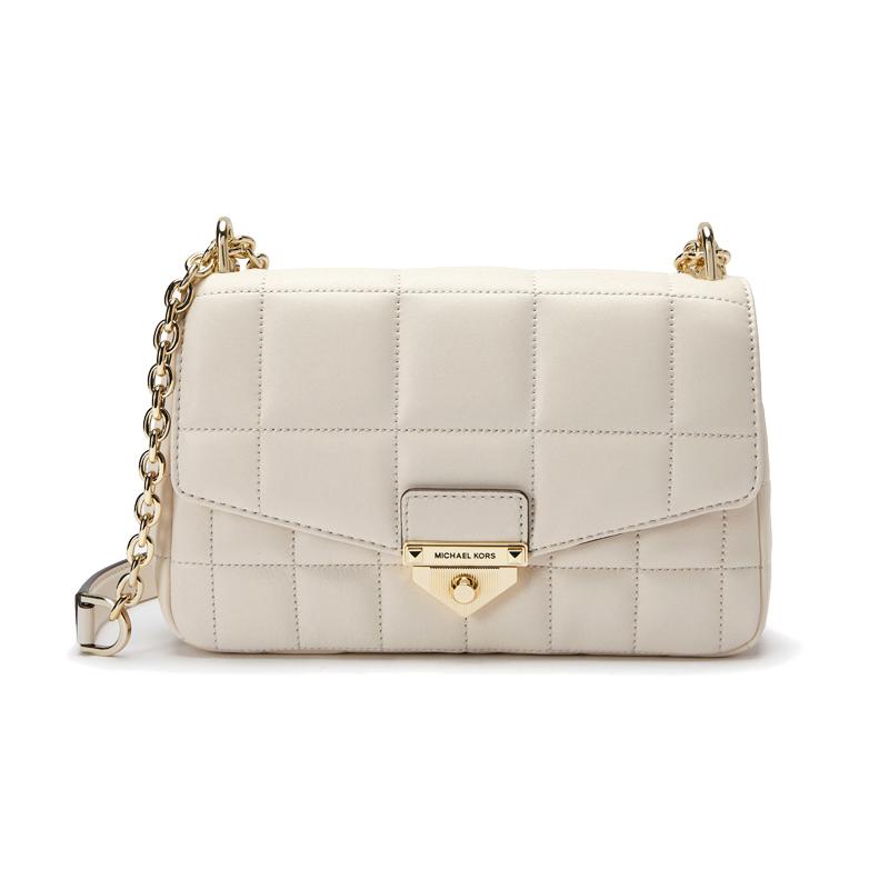 MICHAEL KORS Soho Chain Gold Buckle Flap Diamond Sheepskin Crossbody Bag Shoulder Bag Women's Light Cream