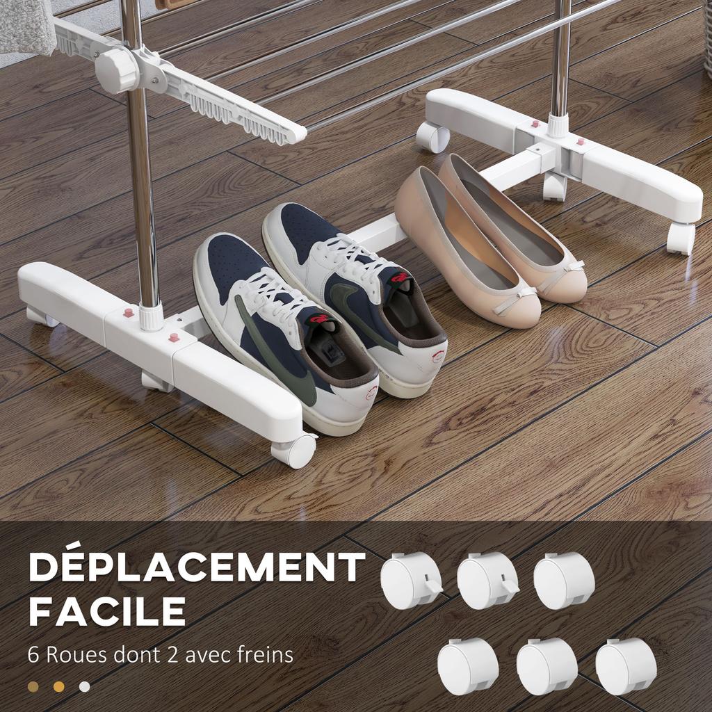 Foldable 4-Tier Clothes Drying Rack with Side Wings, 142x55x172cm, White