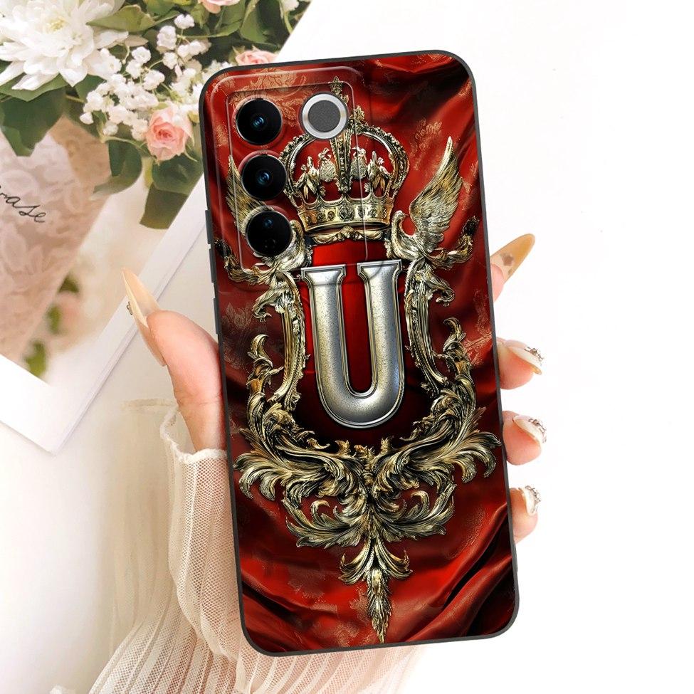Чехол для телефона VivoV27e V2237 Чехол для Vivo V27e Роскошный Силиконовый чехол с 2D рисунком Корона Буквы от A до Z Крутой