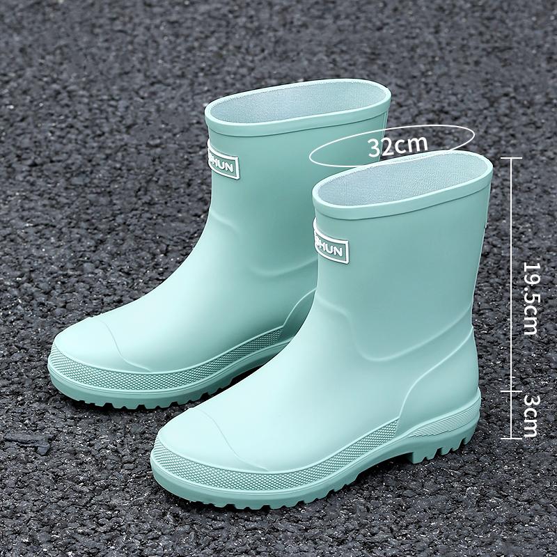 Женские новые модные резиновые сапоги до середины голени, водонепроницаемые нескользящие резиновые туфли с ПВХ-стелькой, круглый носок для кемпинга и пешего туризма на открытом воздухе