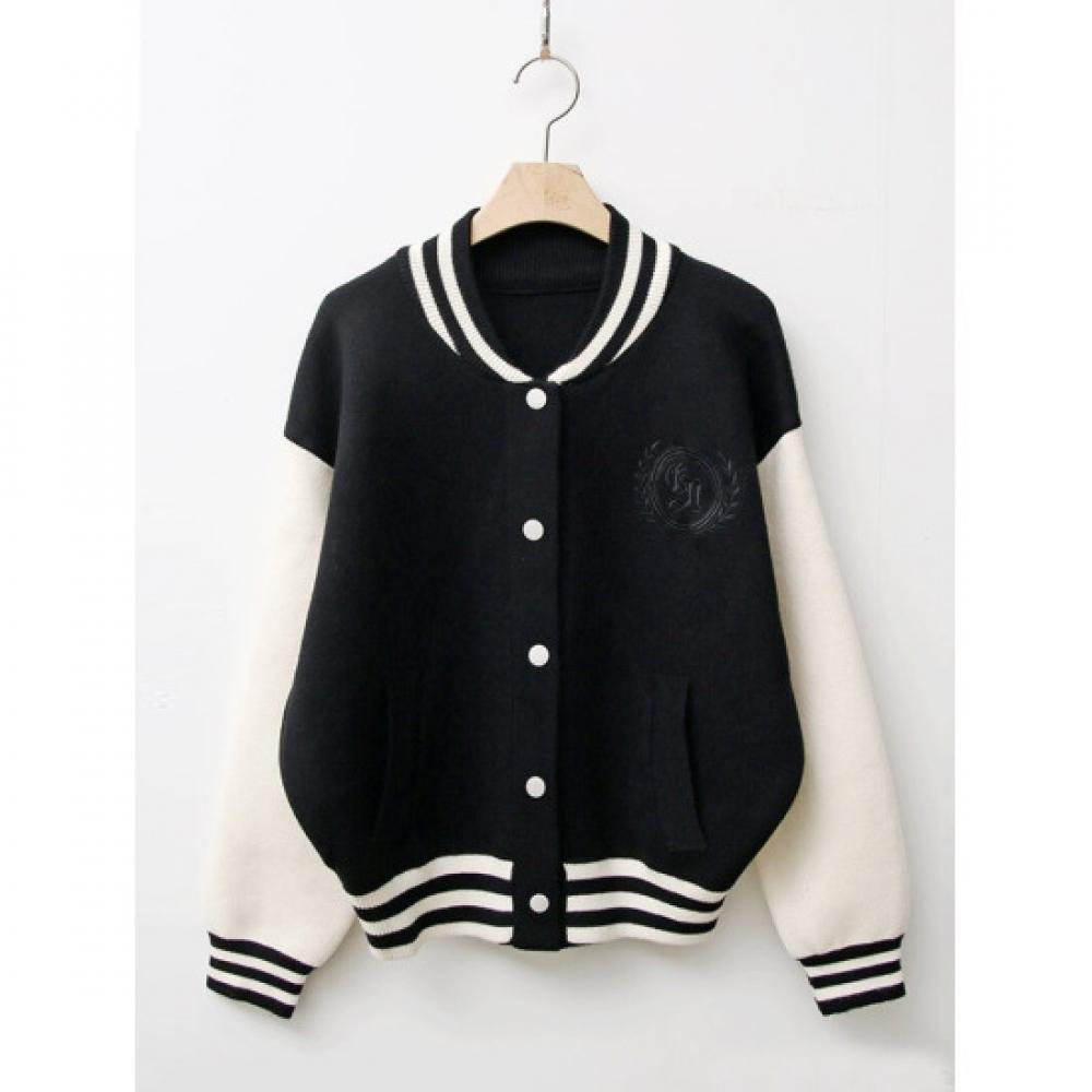 Shop Women Non Collar Embroidered Logo Sleeve Color Block Baseball Jumper Bong
